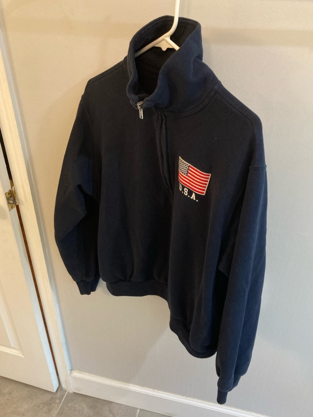 Hollister Navy Blue Embroidered USA Quarter Zip Pullover Sz Small - Picture 4 of 7